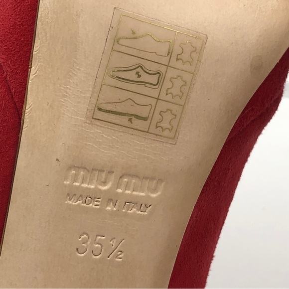 MIU MIU Red Suede Stiletto High Heels - Picture 13 of 14